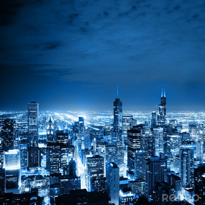 Fotobehang Blauwe lucht en uitzicht op Chicago