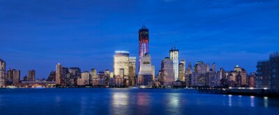 Fotobehang Blauwe nachtelijke hemel boven NYC