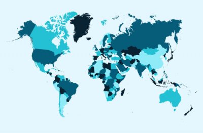 Fotobehang Blauwe naties op wereldkaart