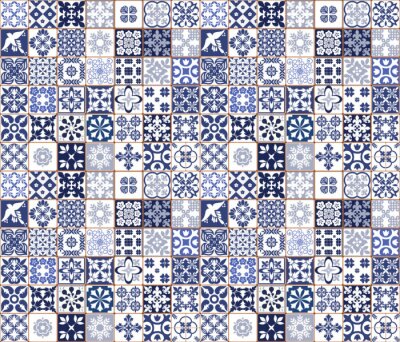 Fotobehang Blauwe Portugese tegels patroon - Azulejos vector, mode interieur design tegels