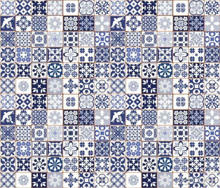 Fotobehang Blauwe Portugese tegels patroon - Azulejos vector, mode interieur design tegels