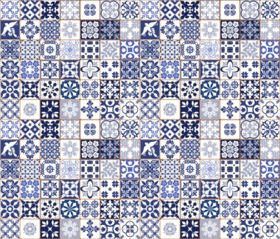 Fotobehang Blauwe Portugese tegels patroon - Azulejos vector, mode interieur design tegels