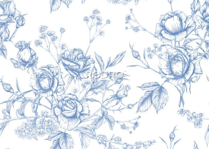 Fotobehang Blauwe rozen op een witte achtergrond