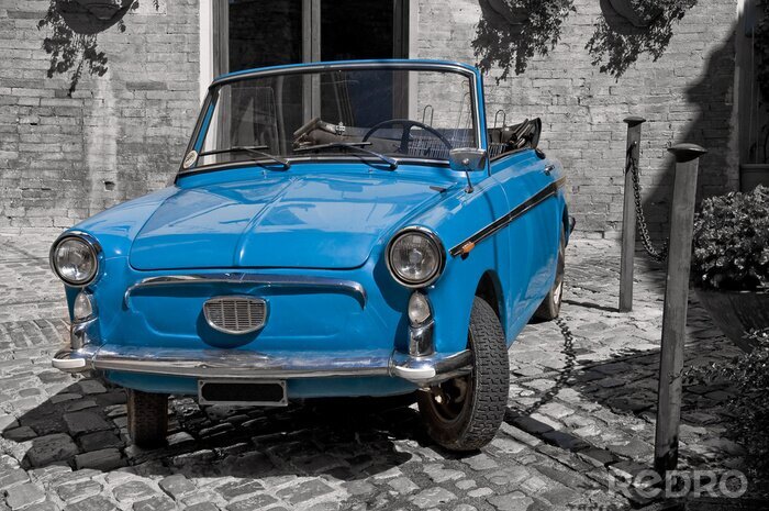 Fotobehang Blauwe vintage auto.