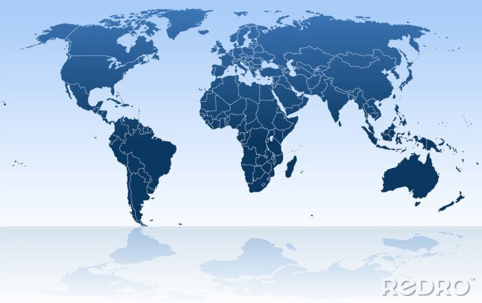 Fotobehang Blauwe wereldkaart met schaduw