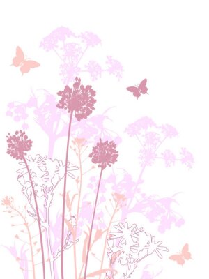 Bloemen en vlinders in roze tinten