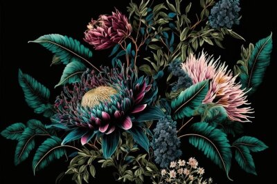 Fotobehang Bloemen in een elegante compositie op een donkere achtergrond