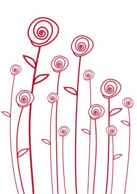 Bloemen op een rode tekening