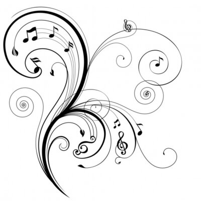 Bloemen versiering met muzikale noot, vector illustratie.