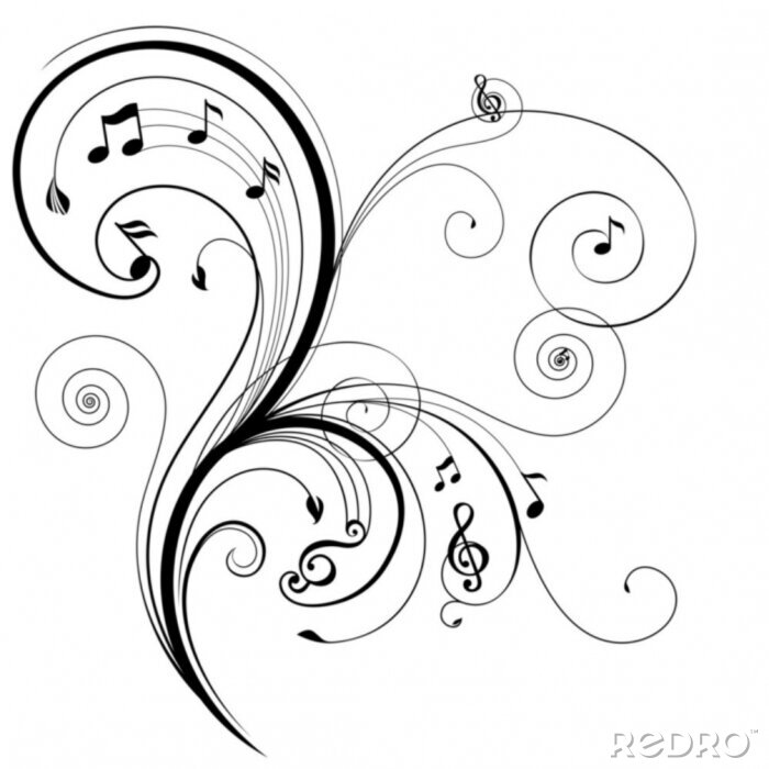 Fotobehang Bloemen versiering met muzikale noot, vector illustratie.