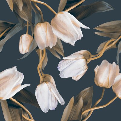 Fotobehang Bloemenpatroon met witte tulpen
