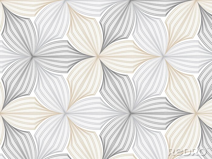 Fotobehang bloempatroon vector, herhalende lineaire bloemblaadje van de bloem, zwart-wit stijlvolle