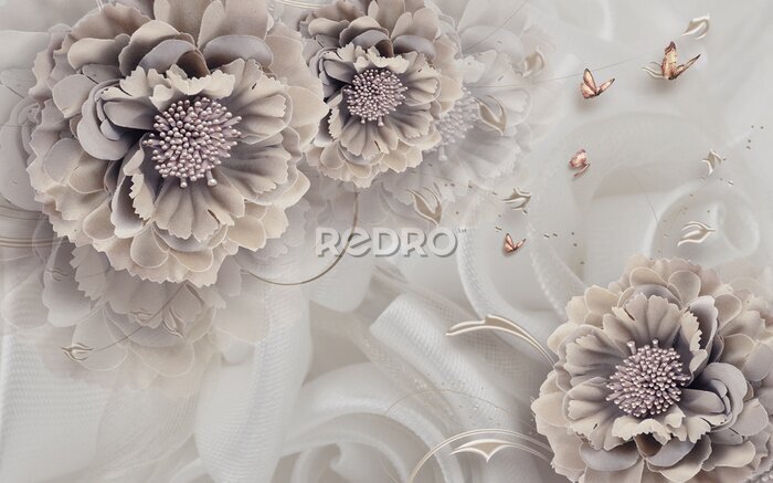 Fotobehang Bloemstuk en vlinders