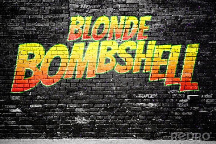 Fotobehang Blonde Bombshell Comic Ziegelsteinmauer Graffiti