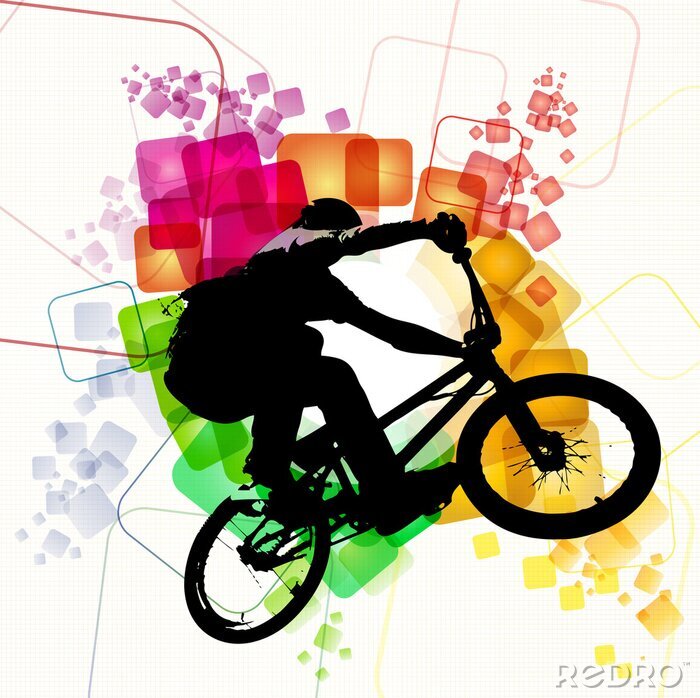 Fotobehang BMX en gekleurde vierkanten