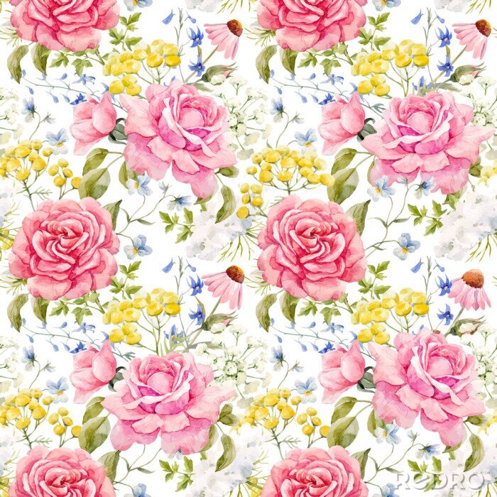 Fotobehang Boeket rozen en andere grafische bloemen