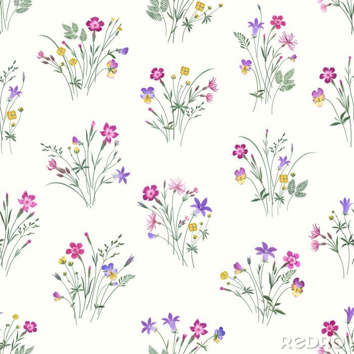 Fotobehang Boeketten van wilde bloemen op een lichte achtergrond