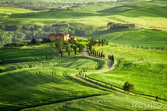 Fotobehang Boerderij in Toscane gelegen op een heuvel