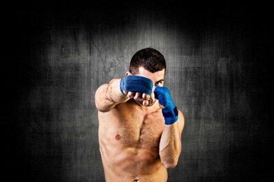 Fotobehang Bokser op de achtergrond van een betonnen muur