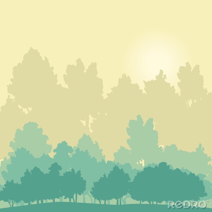 Fotobehang Bomen in het bos in een grafische stijl