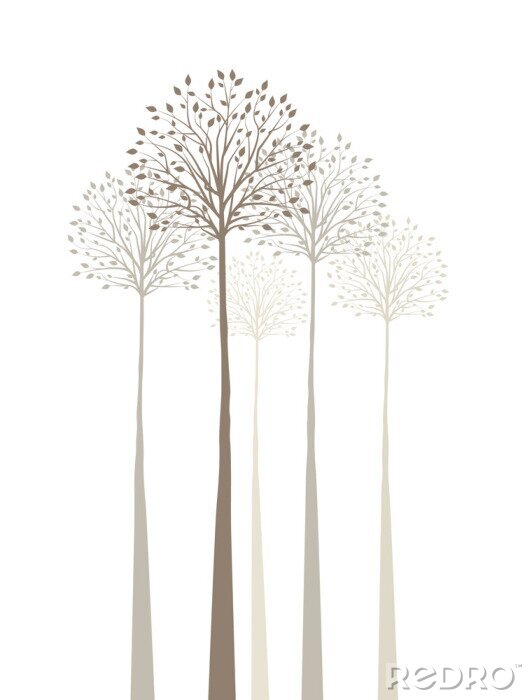 Fotobehang Bomen in mistige beige kleur