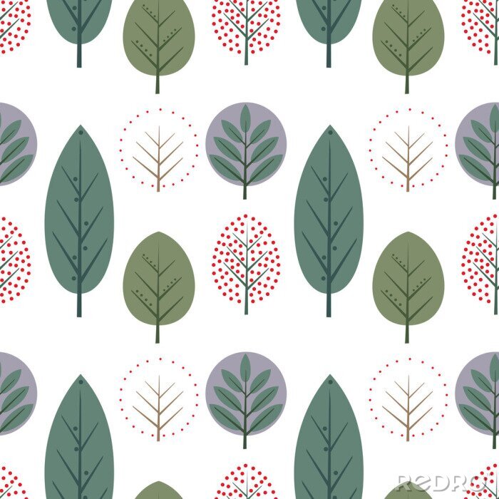 Fotobehang Bomen op een witte achtergrond in Scandinavische stijl