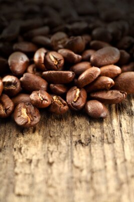 Fotobehang Bonen koffie op hout