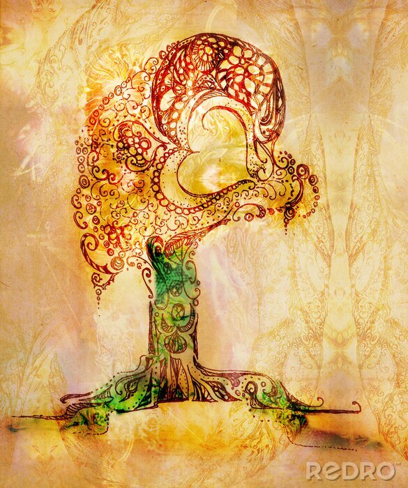 Fotobehang Boom op een retro textuur