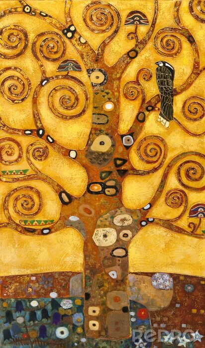 Fotobehang Boom van abstracte werveling, olieverf op doek