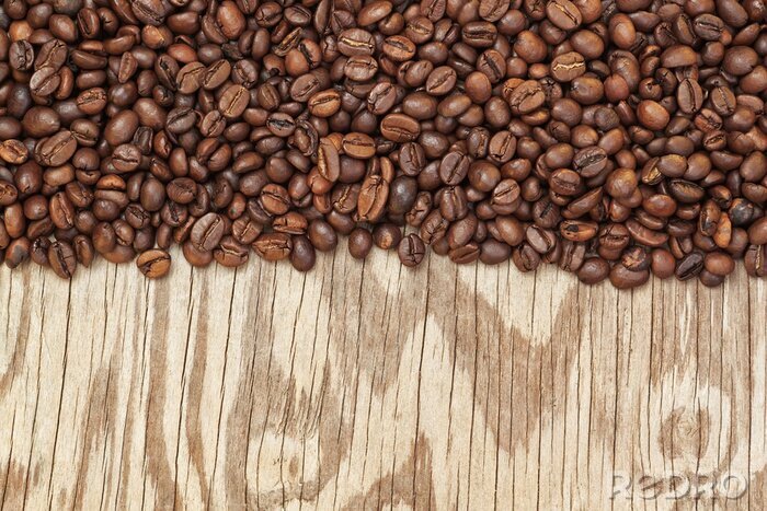 Fotobehang Boontjes koffie op hout