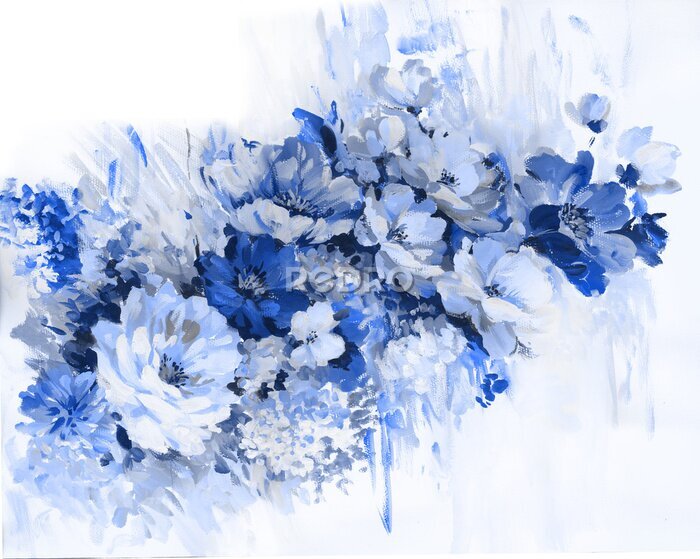 Fotobehang Bos van blauw geschilderde bloemen