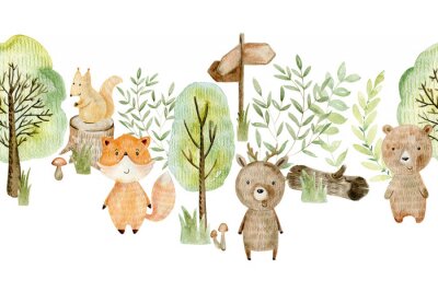 Bosdieren omgeven door groene bomen