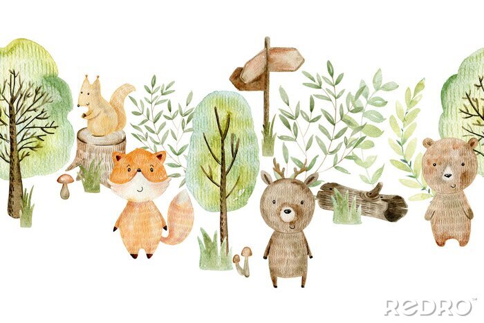 Fotobehang Bosdieren omgeven door groene bomen