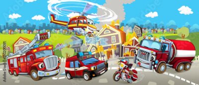 Fotobehang Brandweervoertuigen in een tekenfilm