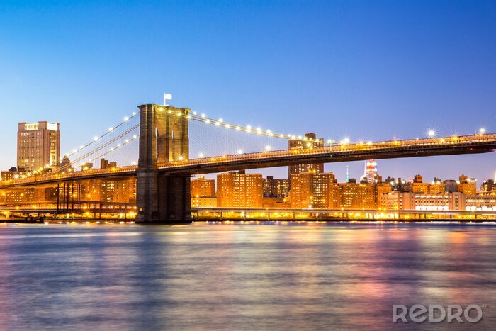 Fotobehang Brooklyn Bridge bij schemering in 3D