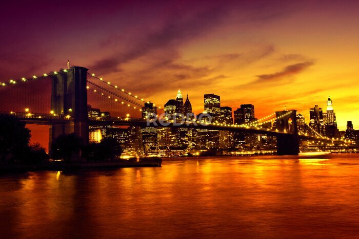 Fotobehang Brooklyn Bridge bij zonsondergang