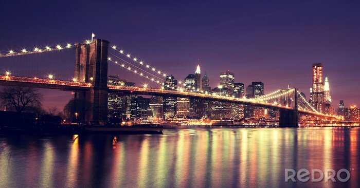 Fotobehang Brooklyn Bridge in de avond