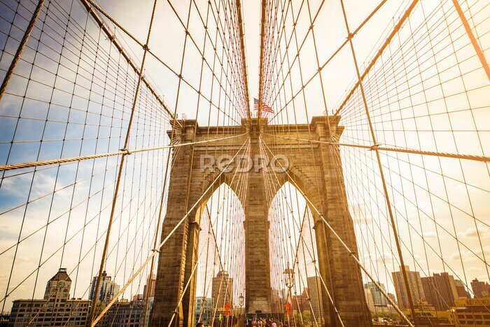 Fotobehang Brooklyn Bridge in de zon in Manhattan