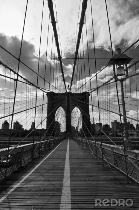 Fotobehang Brooklyn brug zwart-wit in 3D