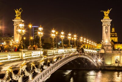 Fotobehang Brug en Parijs bij nacht