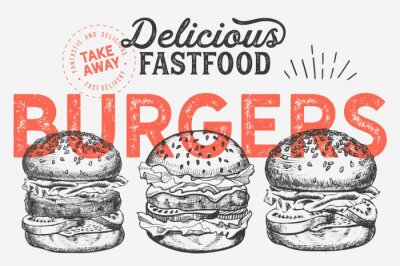 Fotobehang Burger illustration for food restaurant and truck on vintage background. 