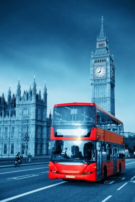 Fotobehang Bus in Londen op de achtergrond van Westminister