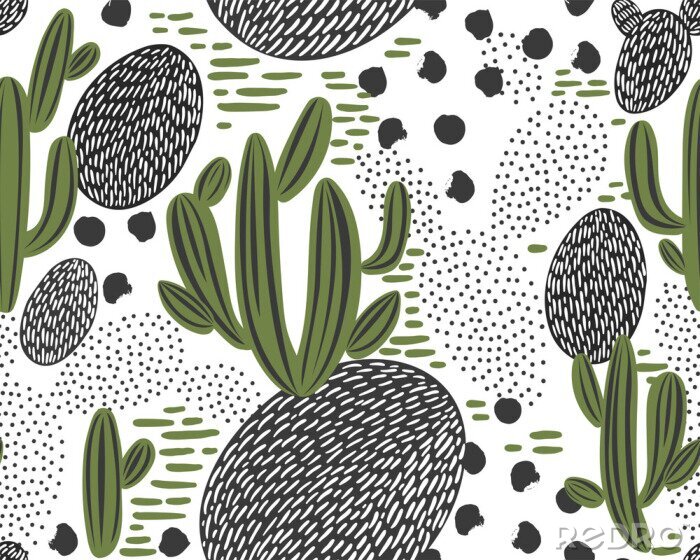 Fotobehang Cactussenpatroon op witte achtergrond