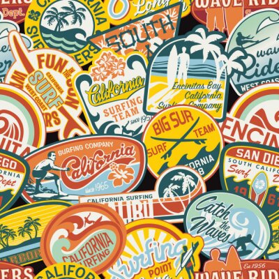 California vintage stickers naadloze patroon
