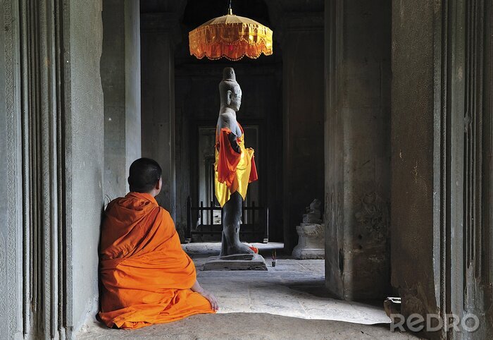 Fotobehang Cambodja Angkor Wat tijd om te bidden