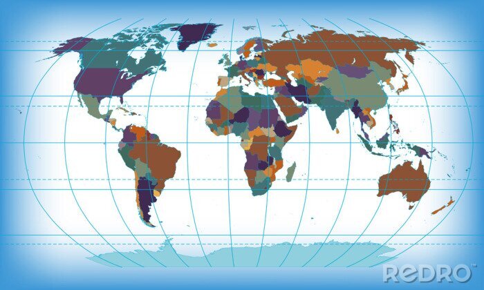 Fotobehang Cartografisch raster op wereldkaart