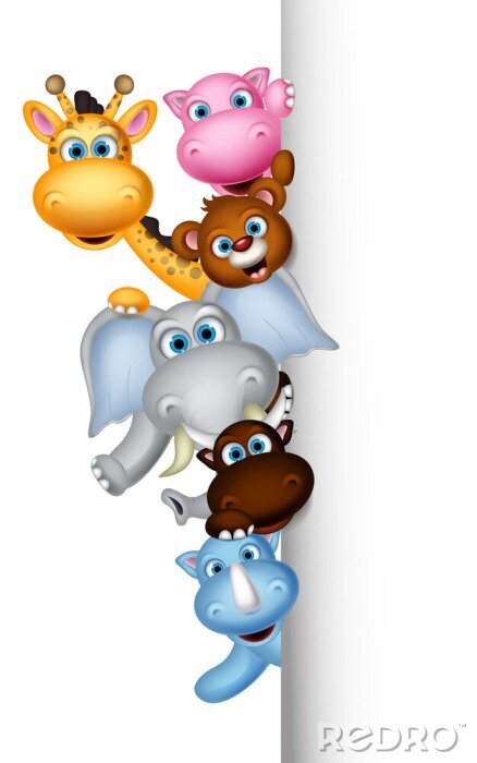 Fotobehang Cartoon dieren van achter de muur