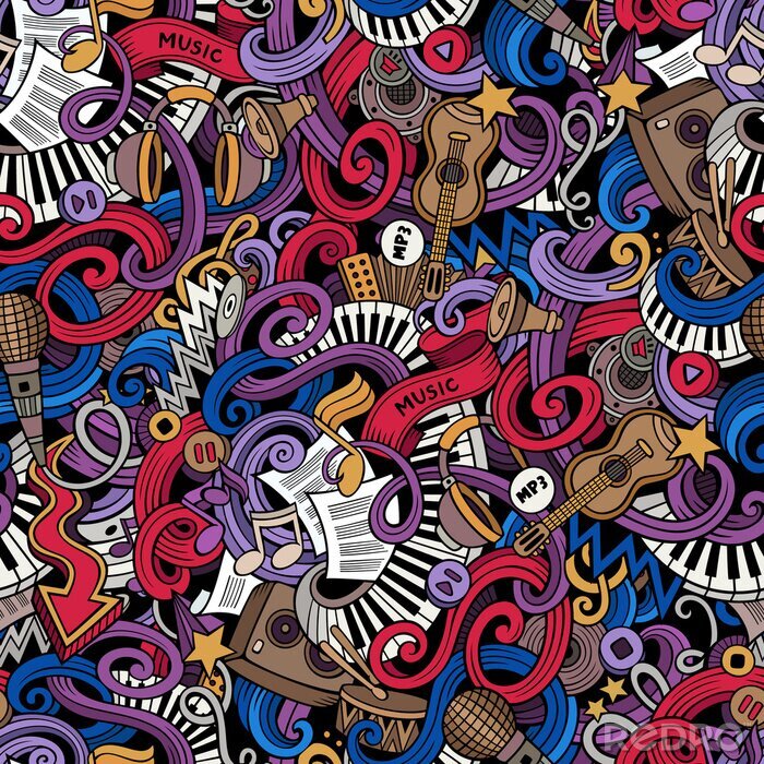 Fotobehang Cartoon hand drawn doodles Music seamless pattern