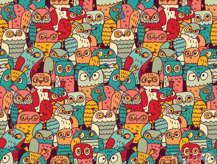 Fotobehang Cartoon kleurrijke uilen