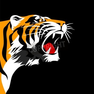 Fotobehang Cartoon tijger op zwarte achtergrond